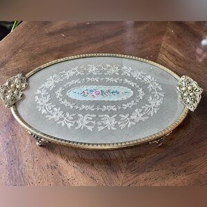 Vintage Rose Floral Crocheted Vanity Tray